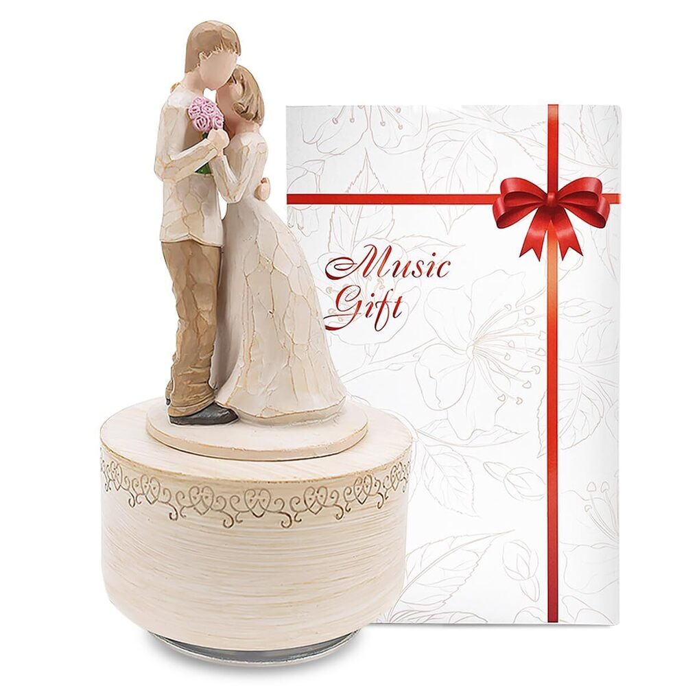 2490 Music Box Lovers Gifts,Couple Hugging Sculpted Statue,Hand-Painted